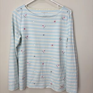 Talbots Ice Skating Embroidered Blue Striped Shirt Women Mp Novelty Ski Bunny